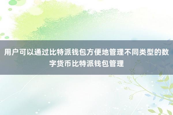 用户可以通过比特派钱包方便地管理不同类型的数字货币比特派钱包管理